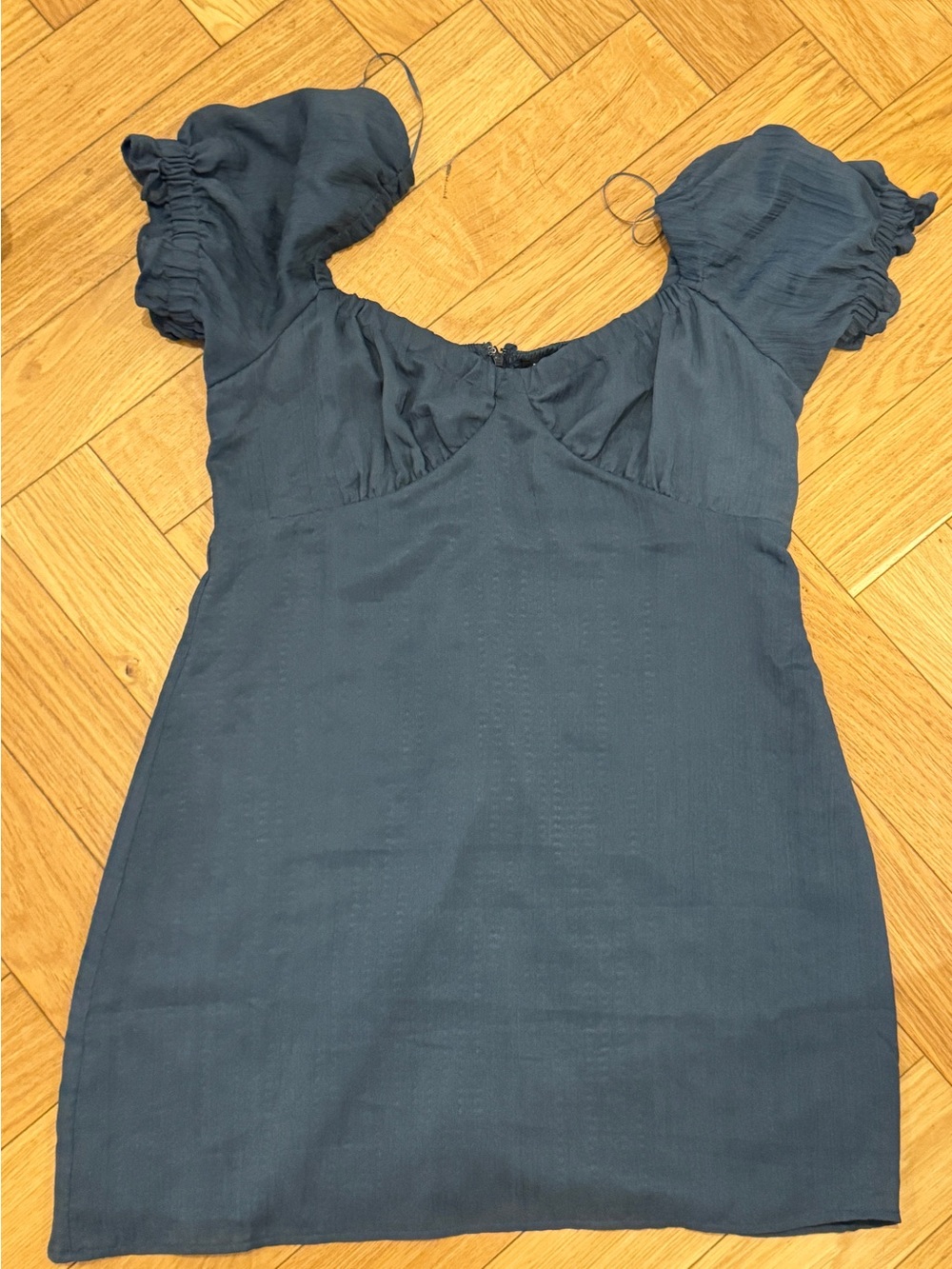 Dynamite Slate Blue Puff-Sleeve Mini Dress